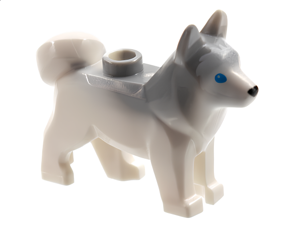 Собака Lego Dog, Husky with Marbled Light Bluish Gray Ears and Back and Printed Blue Eyes, Black Nose 16606pb003 U